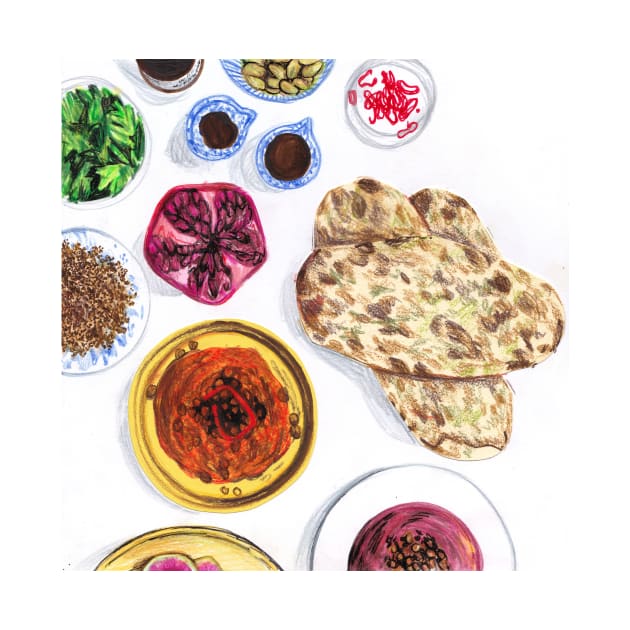 Lebanese Flatbreads and Dips illustration by sadnettles