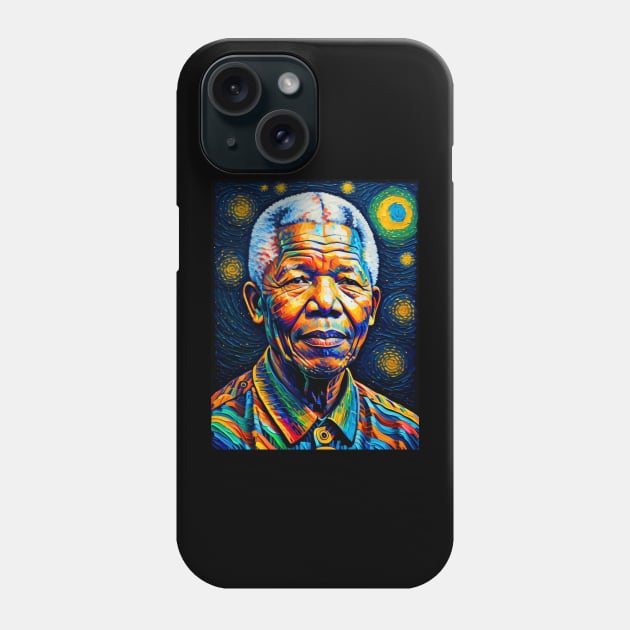 Nelson Mandela in starry night Phone Case by FUN GOGH