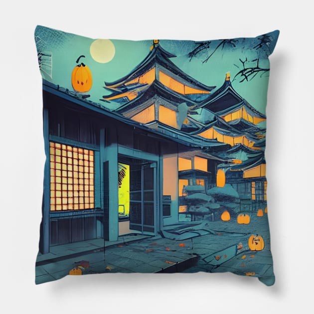 Cute Spooky Halloween Pumpkins Around The Japanese Neighborhood Pillow by DaysuCollege