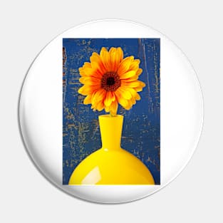 Gerbera Daisy In Yellow Vase Pin