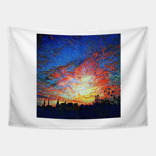 Mosaic sky ablaze with dawn colours Tapestry by mister-john