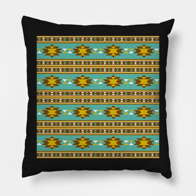 Aztec Pattern Blue and Olive Green Pillow by Blue-Banana