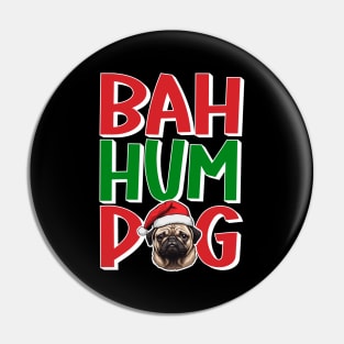 Bah Hum Pug - Santa Pug Face For Funny Pug Christmas Pin