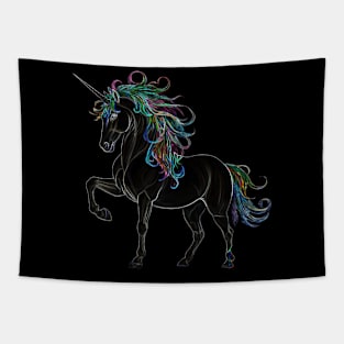 Black Unicorn with Rainbow Mane Tapestry