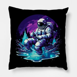 astronaut sitting on a planet and thumb up Pillow