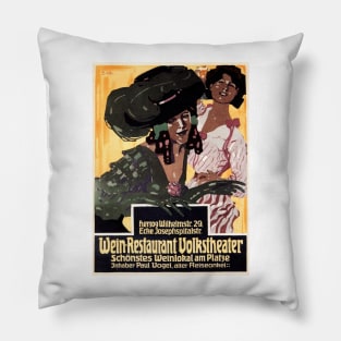 WEIN RESTAURANT VOLKSTHEATER 1908 by Josef R. Witzel German Art Poster Pillow