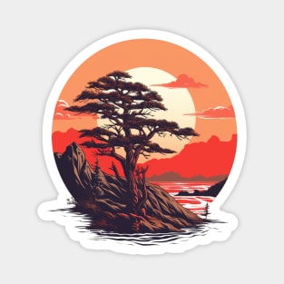 Tree Sunrise Design T-Shirt Magnet