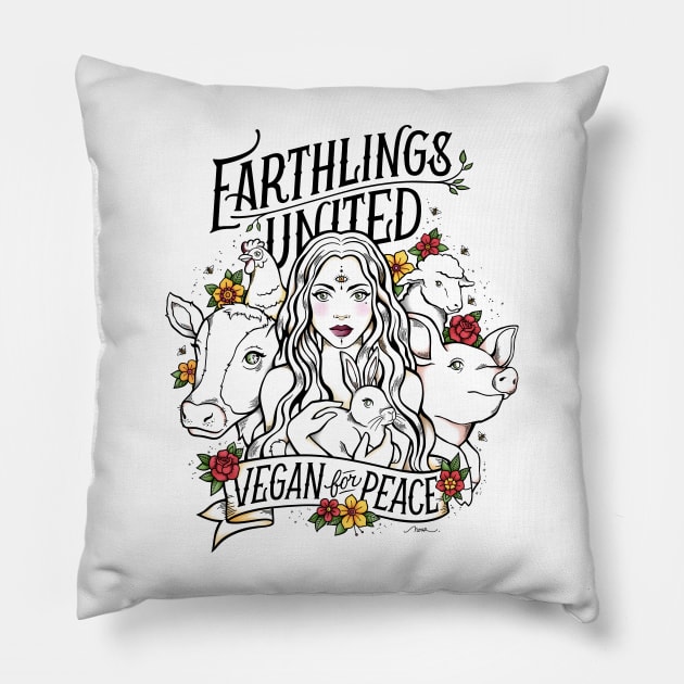Earthlings United Pillow by Nour Tohme