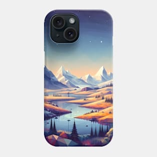 Low Poly Winter Mountain Forest with Starry Sky Phone Case