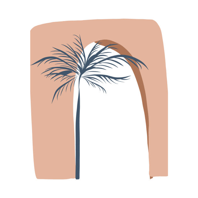 Oriental Arch and Palm Tree earthy minimalist natural art abstract by From Mars