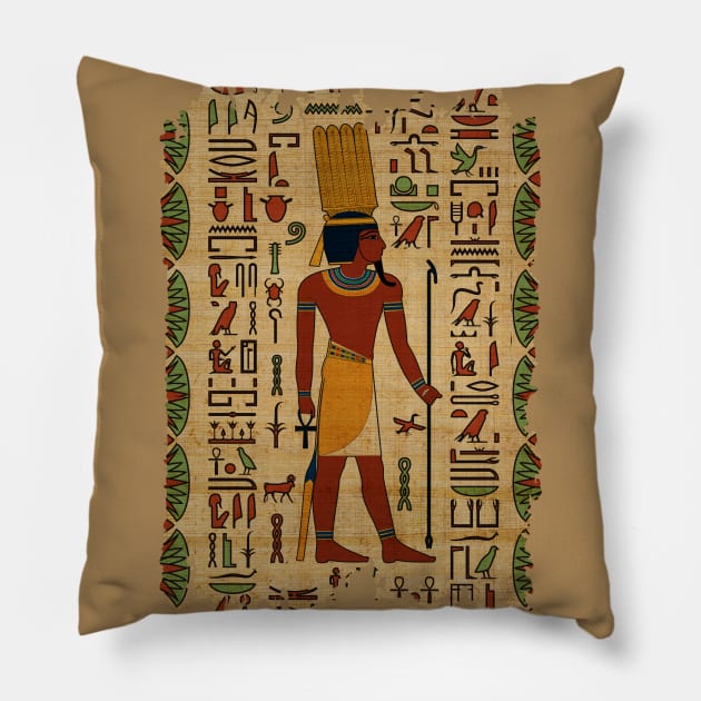 Egyptian Amun Ra - Amun Re Ornament on papyrus Pillow by Nartissima