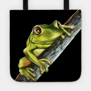 Green tree frog on a branch with big eyes Tote