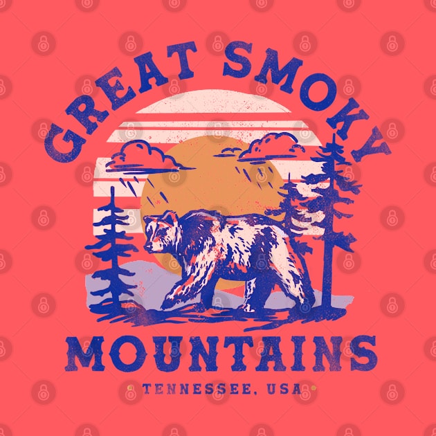 Great Smoky Mountains, Tennessee Vintage Travel Art w/Bear by The Whiskey Ginger