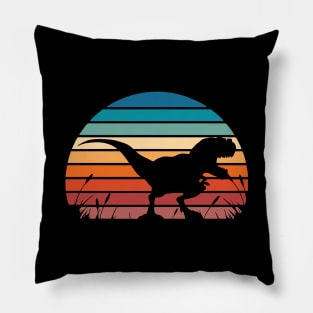 Trex Dinosaur Retro Sunset Pillow