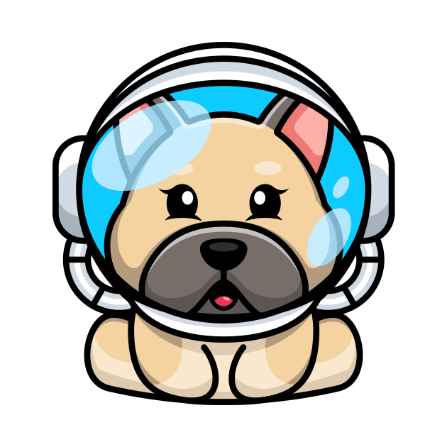 Cute baby bulldog wearing an astronaut helmet, cartoon character by Wawadzgnstuff