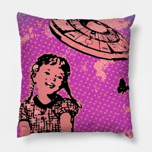 Pink Vintage UFO Pillow