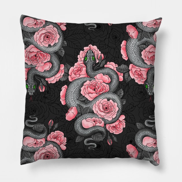 Snakes and  peach roses Pillow by katerinamk