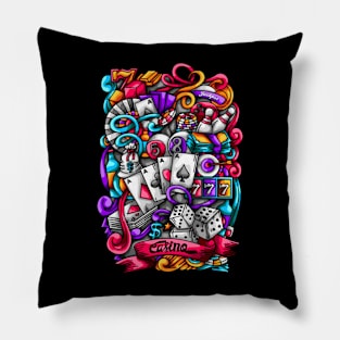 Casino Doodle Illustration Pillow