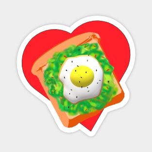 Avocado Toast Lovers Toast with Egg on a Bright Red Heart (Black Background) Magnet