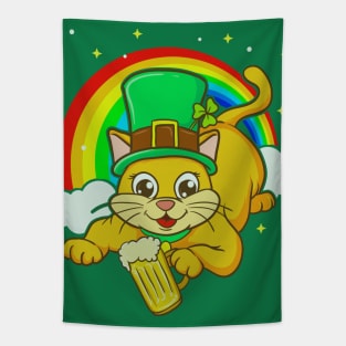 St Patricks Day Irish Leprechaun Cat Beer Funny Humor Tapestry