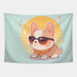 Cute French Bulldog Retro Vibes - Kawaii Bulldog Wearing Glasses Tapestry