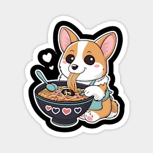 Cute Anime Corgi Dog Eating Ramen Noodles Magnet