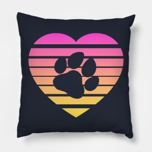 Dog Paw Heart Valentine - Pink Yellow Gradient Pillow