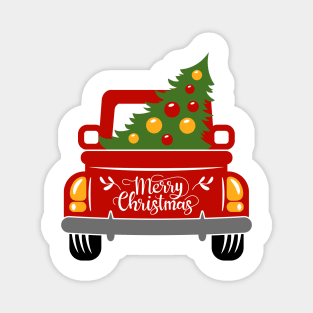 Vintage red trucks carrying christmas tree Magnet