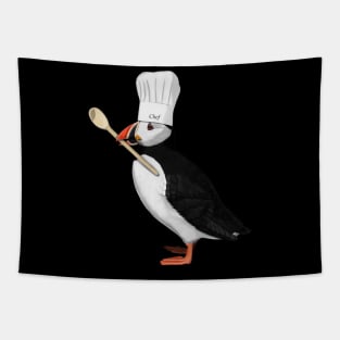 Puffin Chef Bird Illustration Tapestry