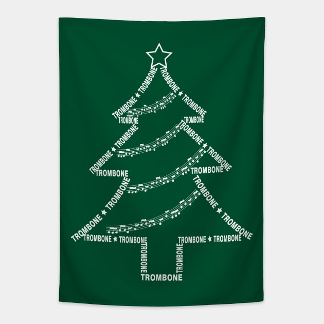 White Trombone Text Christmas Tree Tapestry by Barthol Graphics