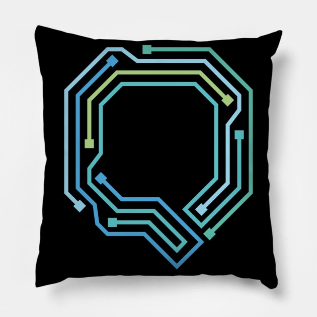 Alphabet Q Circuit Typography Design Pillow by Circuit Project