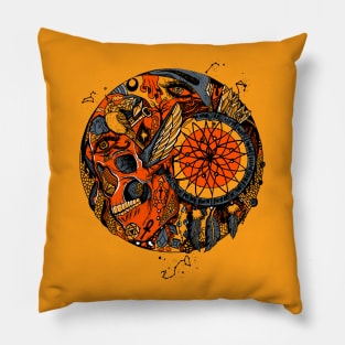 Orangrey Skull and Dreamcatcher Circle Pillow