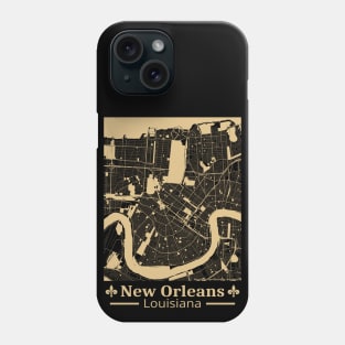 New Orleans Map - Black & Gold Phone Case