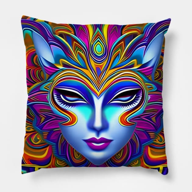 Catgirl DMTfied (5) - Trippy Psychedelic Art Pillow by TheThirdEye