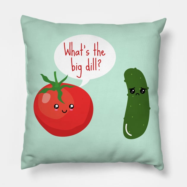 What's The Big Dill Funny Tomato And Pickle Pillow by DesignArchitect