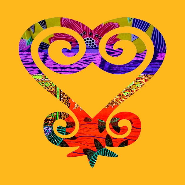 Vibrant and floral African Print Sankofa Heart by artbyomega