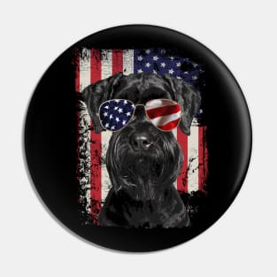 Sleek Schnauzer Silhouettes American Flag for Doggy Devotees Pin