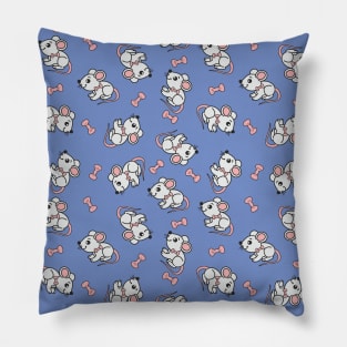 Cute mouse with a pink bow on a blue background Pillow