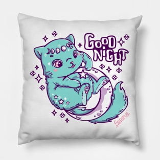 Good night kitten chasing stars on the moon Pillow