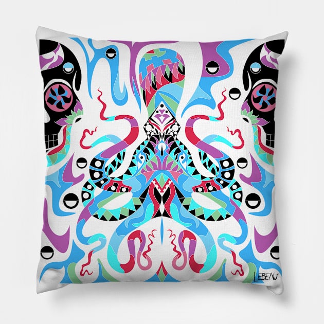 the magical kraken kaiju pattern art in ecopop wallpaper Pillow by jorge_lebeau