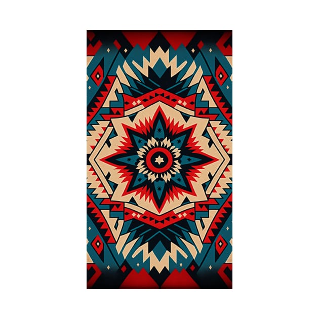 Western Red Blue Navajo Aztec Folk Print by Kertz TheLegend