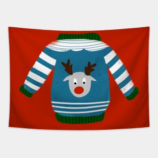 Cute ugly Christmas sweater reindeer Tapestry