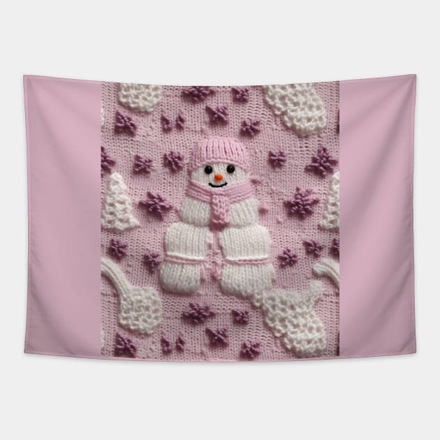 Retro Snowmen Vintage Chrismas Knitted Pattern Tapestry by Ai Wanderer