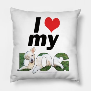 I love (heart) my dog - Golden retriever (white) oil painting word art Pillow