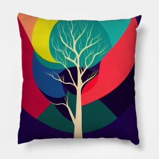 Vibrant Colored Whimsical Minimalist Lonely Tree - Abstract Minimalist Bright Colorful Nature Poster Art of a Leafless Branches Pillow