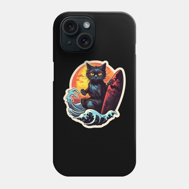 Black Cat Surf Club Phone Case by VelvetRoom