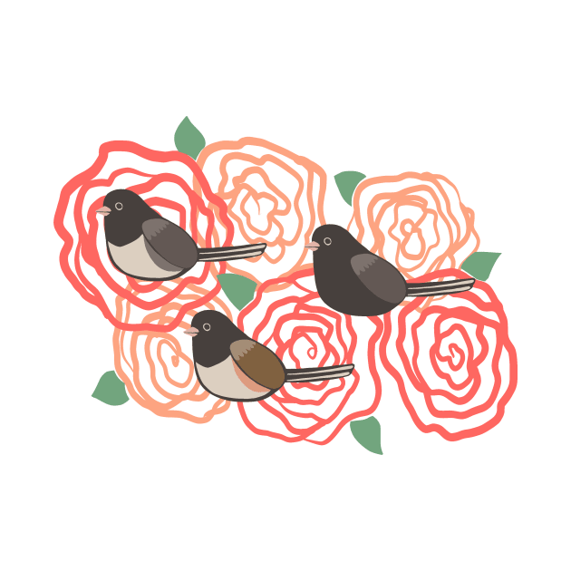 Junco Trio on Roses by Adrielle-art