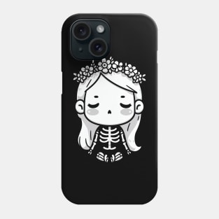 Cute Kawaii Girl in a Skeleton Costume and Doing a Yoga Pose | Skeleton Design Phone Case