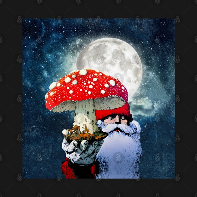 Amanita Muscaria the Red Mushroom with White Spots is Santa Claus's High Flying Reindeer on a Dark Background by Puff Sumo