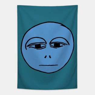 A blue, sad face. Tapestry